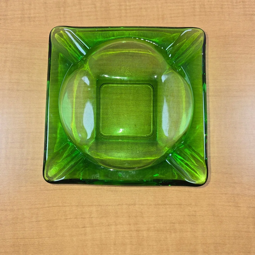 Vintage MCM Square Green Ashtray 6
